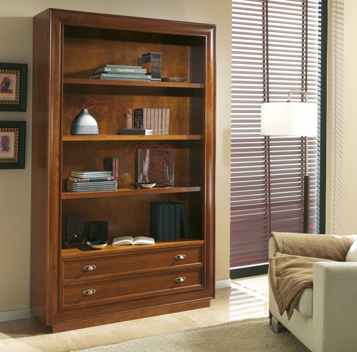CLASSIC HALF-HEIGHT BOOKCASE WITH DRAWERS BELOW