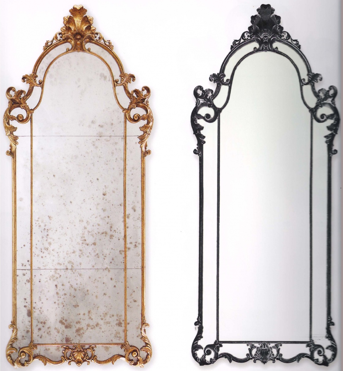 PAIR OF MIRRORS, ONE IN GOLD AND THE OTHER IN GLOSSY BLACK LACQUER PAIR OF MIRRORS, ONE IN GOLD AND THE OTHER IN GLOSSY BLACK LACQUER