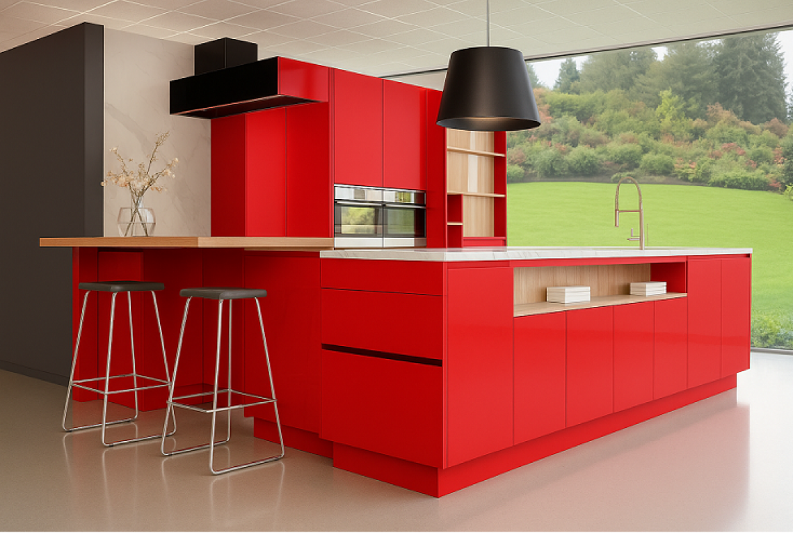 COMPLETE INTEGRATED KITCHEN LACQUERED IN GLOSSY CONTEMPORARY RED COMPLETE INTEGRATED KITCHEN LACQUERED IN GLOSSY CONTEMPORARY RED