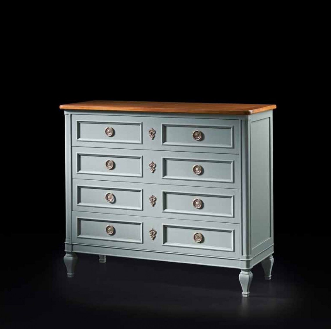 SOFT BLUE LACQUERED CHEST OF DRAWERS WITH CHERRY TOP