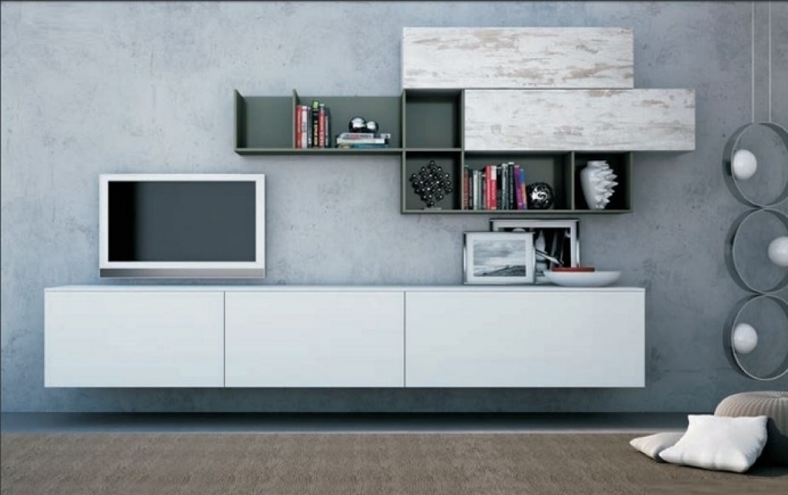 3571 MUEBLE TV COMBINADO CON DOS TEXTURAS DIFERENTES