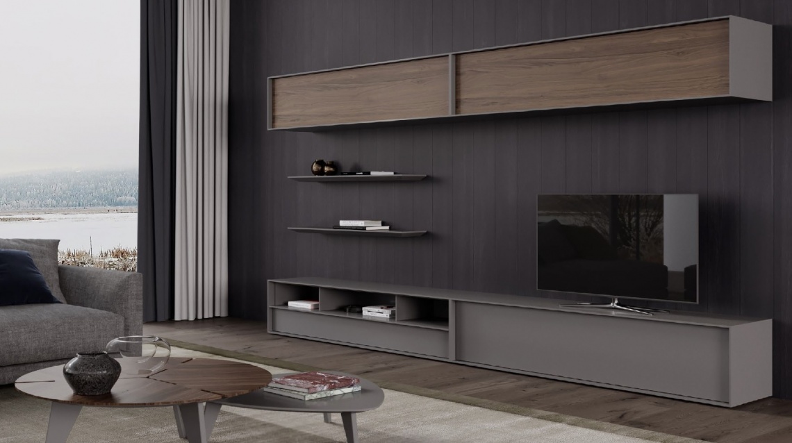 MODULAR EN GRIS Y MADERA