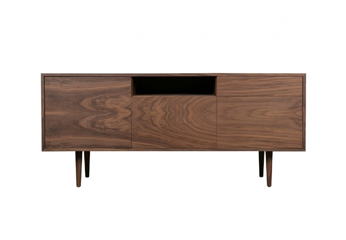 WALNUT TV MODULE WITH SPIKED LEGS