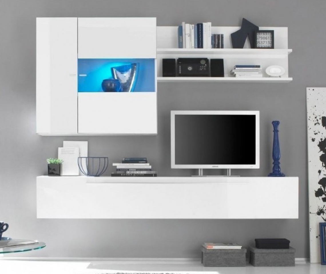 MODULAR LIVING ROOM UNIT LACQUERED IN WHITE