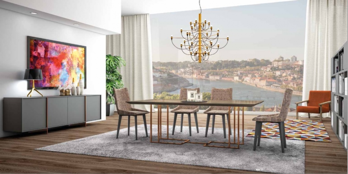 CONTEMPORARY LIVING ROOM WITH TABLE AND CHAIRS