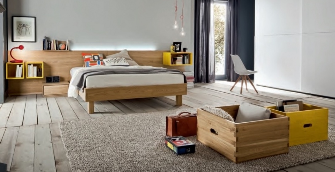 DORMITORIO EN ROBLE Y AMARILLO