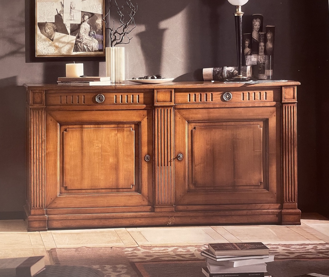 FRENCH STYLE SIDEBOARD IN SOLID CHERRY WOOD WITH WOOD PANELING AND MOLDINGS