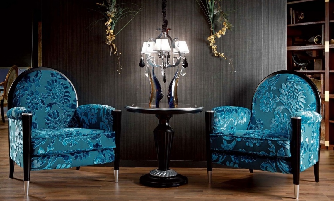 ART DECO STYLE ARMCHAIRS UPHOLSTERED IN BLUE