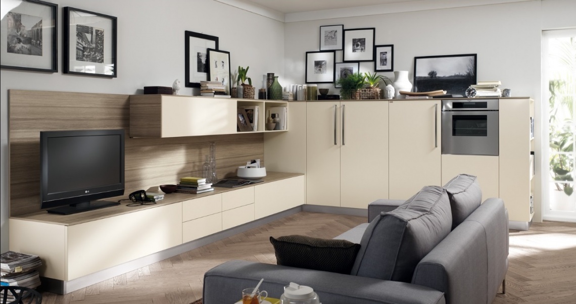 MODULAR PARA SALÓN CON COCINA INTEGRADA