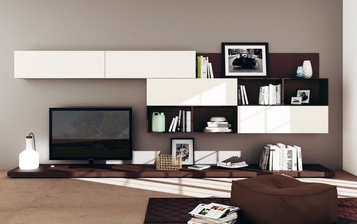 MODULAR PARA SALÓN EN BLANCO Y MADERA