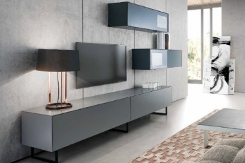 3409 MUEBLE TV MINIMALISTA EN TONOS GRISES CON BANCADA DE HIERRO
