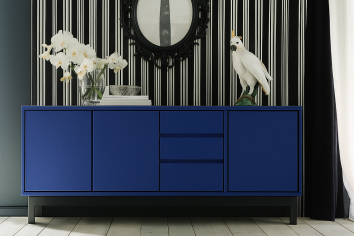 BLUE LACQUERED SIDEBOARD WITH GREY WORKTOP