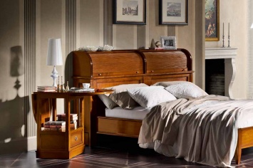 CHERRY BED COMPLETE WITH HEADBOARD FORMED BY TWO CYLINDER BEDSPREADS