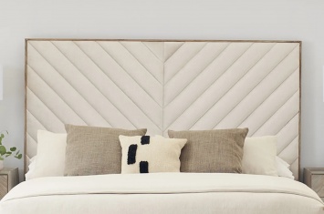 5930 CABECERO DE CAMA TAPIZADO ESPIGA, MARCO DE MADERA ENVEJECIDA