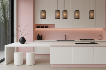 ELEGANT PINK AND WHITE LACQUERED KITCHEN CONTEMPORARY DESIGN