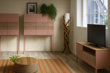 PAIR OF PINK LACQUERED CONTAINERS COMBINED WITH GREEN