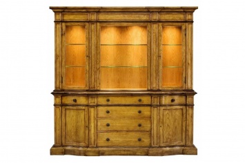 OAK DISPLAY CASE WITH FOUR DOORS WITH CURVED FRONT