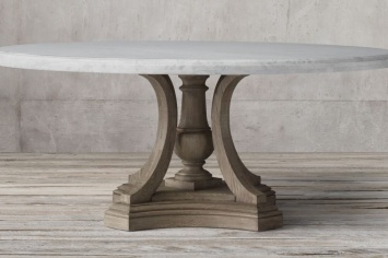 ROUND DINING TABLE WITH THE COVER IN MARBLE AND THE FOOT IN NATURAL WOOD, WITH THE POSSIBILITY TO MAKE ALSO THE TOP IN WOOD