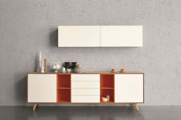 APARADOR EN BLANCO Y MADERA Y LACADO EN NARANJA