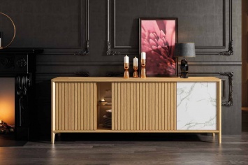 APARADOR EN MADERA Y PORCELANICO