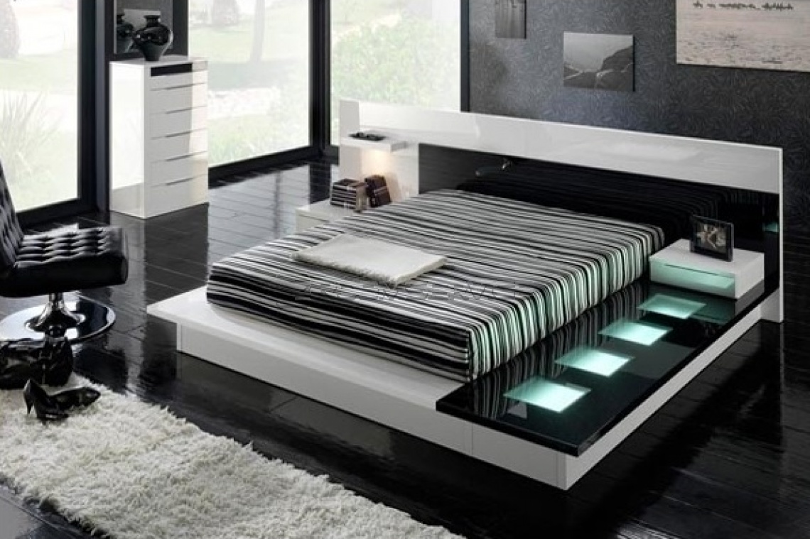 FUTURISTIC DESIGN BED WITH LIGHTED SIDE PLATFORM