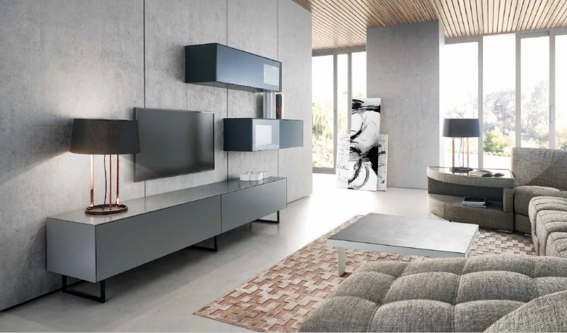 3409 MUEBLE TV MINIMALISTA 3409 MUEBLE TV MINIMALISTA EN TONOS GRISES CON BANCADA DE HIERRO