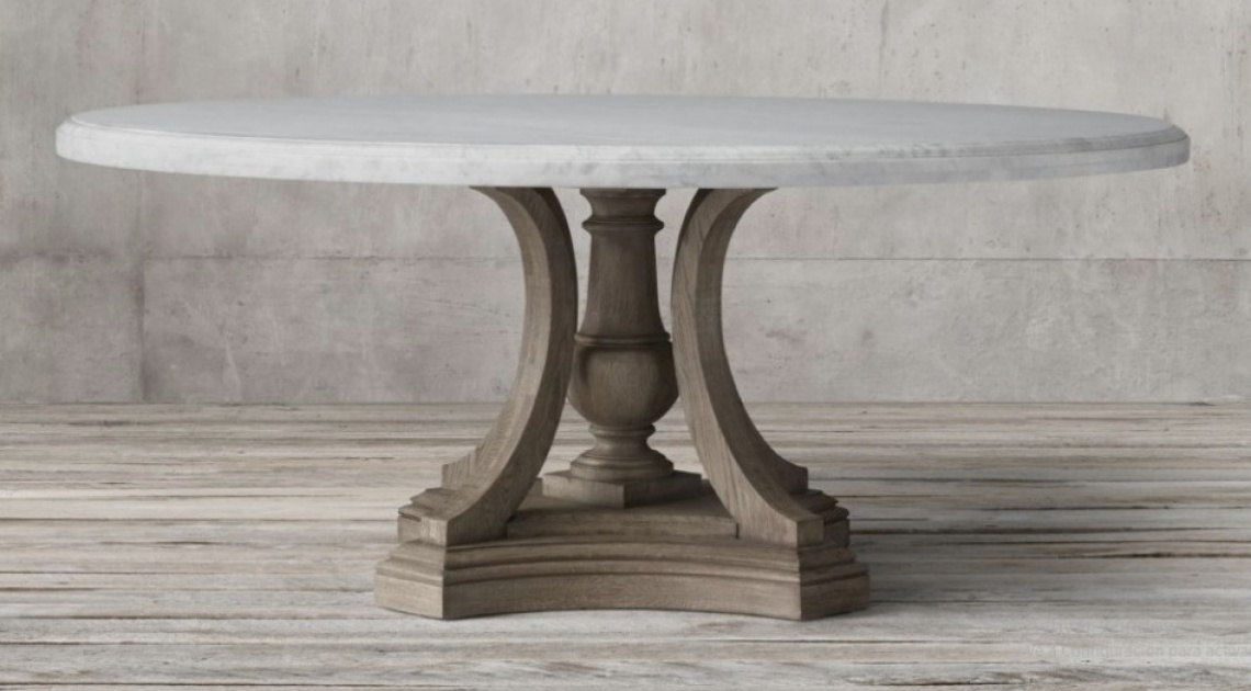 ROUND DINING TABLE WITH THE COVER IN MARBLE AND THE FOOT IN NATURAL WOOD, WITH THE POSSIBILITY TO MAKE ALSO THE TOP IN WOOD