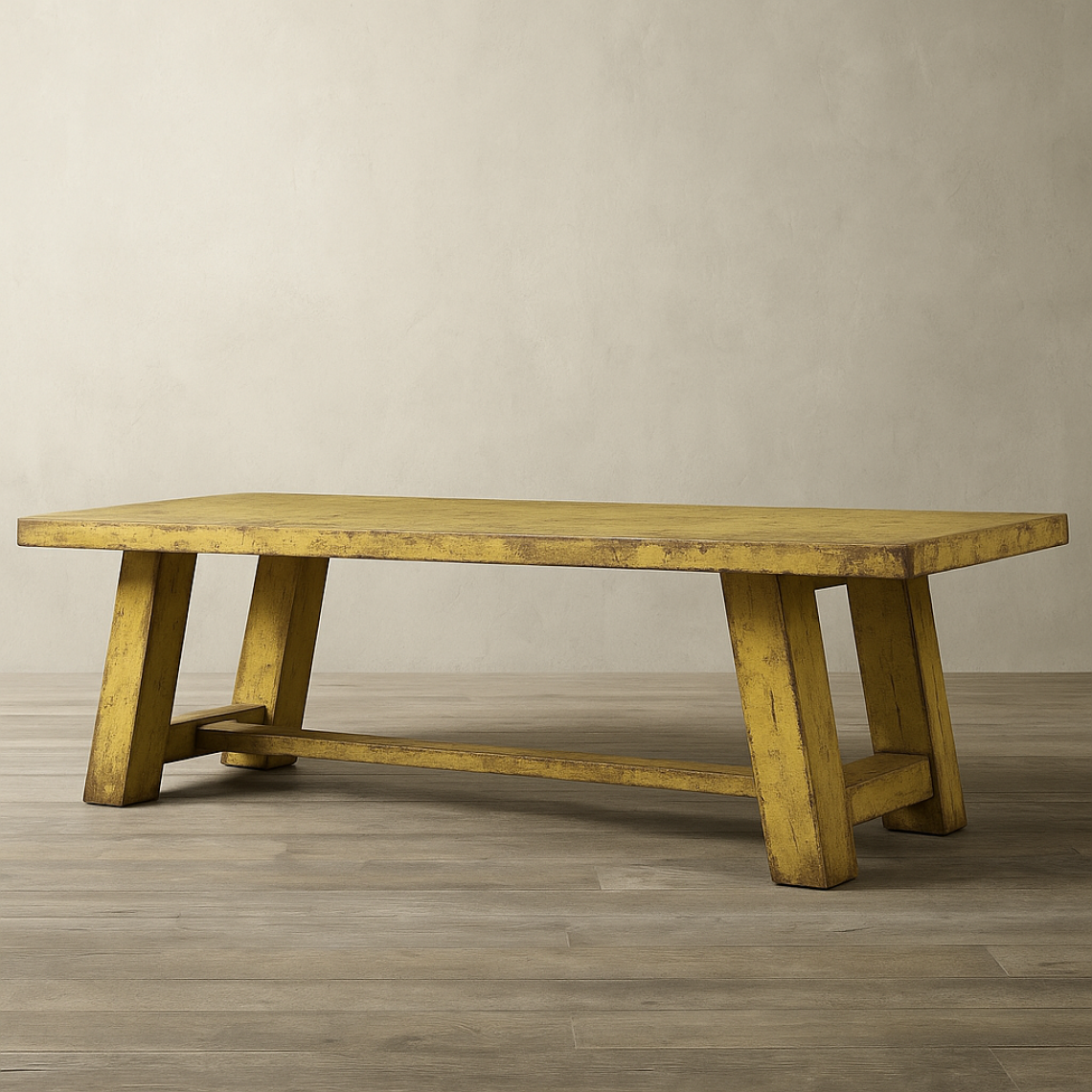 MESA RÚSTICA EN AMARILLO DESGASTADO CON PÁTINA