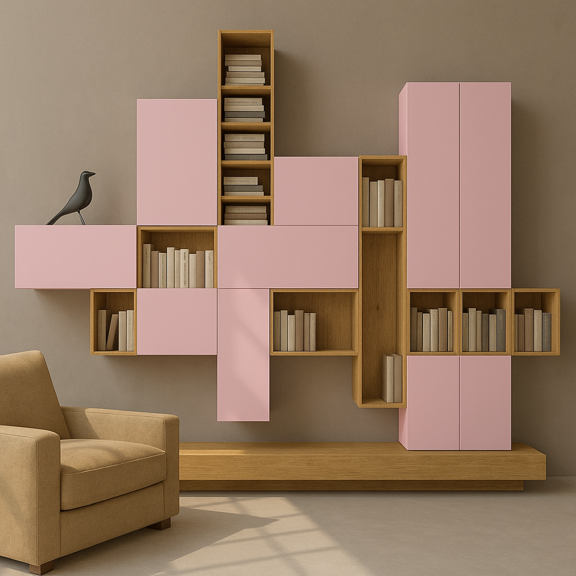 MODULAR PARA SALÓN MODULAR PARA SALÓN LACADO EN ROSA Y NATURAL