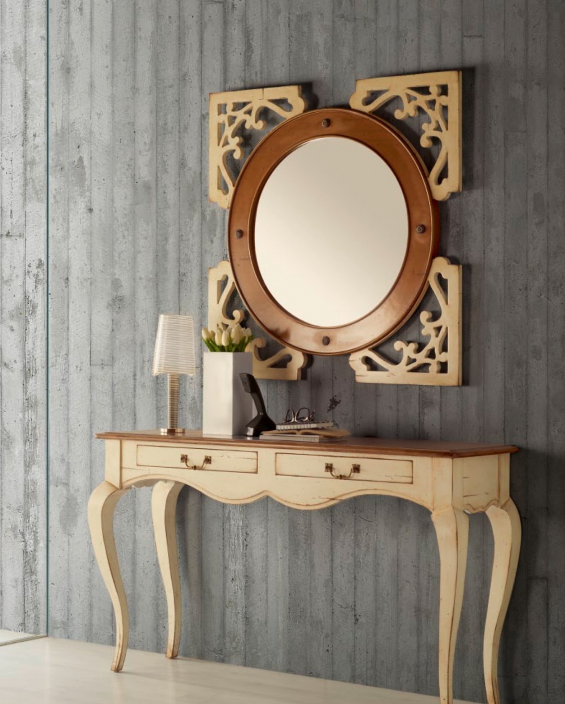 CONSOLA EN CREMA Y MADERA