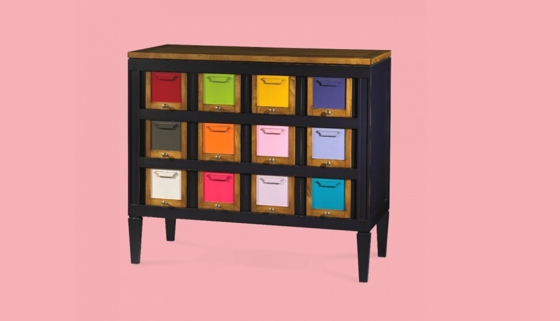 BLACK LACQUERED CHEST OF DRAWERS COMBINED WITH CHERRY AND LOCKERS IN DIFFERENT COLORS