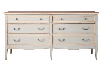 SIX-DRAWER DOUBLE CHEST IN WHITE, GREY AND CHERRY