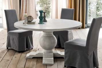 862 MESA DE COMEDOR REDONDA EN BLANCO PATINADO